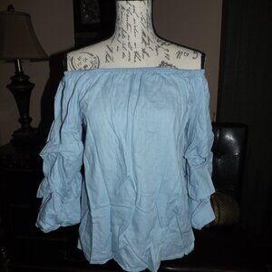 women's JANE AND DELANCEY blue flounce sleeves top size XS